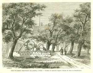 Utsikt over gårdsplassen til det tidligere jesuittobservatoriet i Pekin (Beijing), Kina. Gravering av Lancelot, i "" Le Tour du Monde, Nouveau journal des Voyages", redigert av Edouard Charton, Paris av Dieudonne Auguste Lancelot