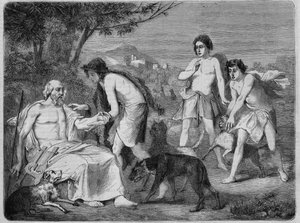 Homere in the island of Syros. Engraving from 1864, according to Maillard