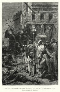 Relikviene til Saint Genevieve bæres ved inngangen til byen (gravering) av Diogene Ulysse Napoleon Maillart