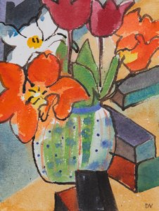 Tulipaner (akvarell og blekk) av Dione Verulam