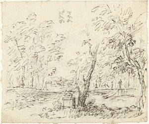 Hage med trapp med statuer av Dionys van Nijmegen (possibly)