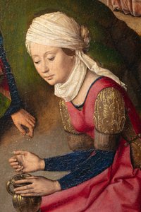 Sognekirke (Parochiekerk Sint-Pieter). Maleri. Siste måltid. Dirk Bouts. 1464-1468. Detalj. Høyre panel. av Dirck Bouts