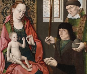 Jomfru og barn med den hellige Stefanus og en giver, ca. 1480 av Dirck Bouts