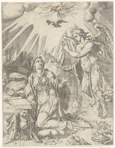 Kunngjøring Menneskehetens fall og forløsning gjennom Kristi liv og lidenskap (serietittel) av Dirck Volckertsz. Coornhert (attributed to)