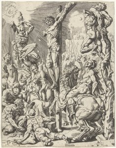 Kristus på korset Menneskehetens fall og forløsning gjennom Kristi liv og lidenskap (serietittel) av Dirck Volckertsz. Coornhert (attributed to)