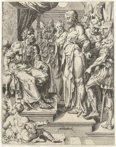 Kristus før Herodes Menneskehetens fall og forløsning gjennom Kristi liv og lidenskap (serietittel) av Dirck Volckertsz. Coornhert (attributed to)