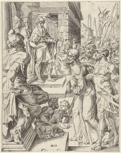 Kristus før Pilatus Menneskehetens fall og forløsning gjennom Kristi liv og lidenskap (serietittel) av Dirck Volckertsz. Coornhert (attributed to)
