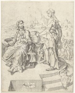 Samtale med den samaritanske kvinnen Menneskehetens fall og forløsning gjennom Kristi liv og lidenskap (serietittel) av Dirck Volckertsz. Coornhert (attributed to)