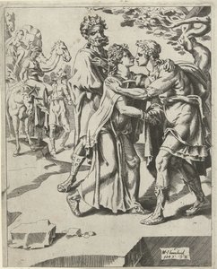 Isaac hilser Rebekah Isaacs søken etter en kone (serietittel) av Dirck Volckertsz. Coornhert (attributed to)