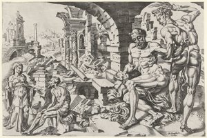 Job blir pisket av Satan av Dirck Volckertsz. Coornhert (attributed to)