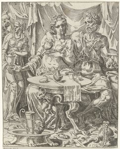 Judith og Holofernes nyter en fest Judith og Holofernes (serietittel) av Dirck Volckertsz. Coornhert (attributed to)