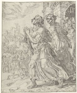 Judit og hennes tjener forlater Bethulia Judit og Holofernes (serietittel) av Dirck Volckertsz. Coornhert (attributed to)