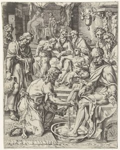 Vasking av føttene fall og menneskehetens forløsning gjennom Kristi liv og lidenskap (serietittel) av Dirck Volckertsz. Coornhert (attributed to)