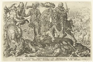 Fangst av Frans I i slaget ved Pavia, 1525 Victories of Charles V (serietittel) Divi Caroli. v. imp. opt. max. victoriae, ex multis praecipuae (serietittel) av Dirck Volckertsz. Coornhert (possibly)