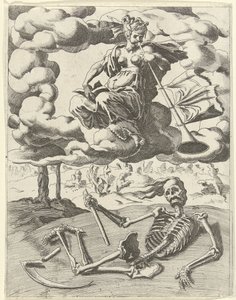 Berømmelse overvinner døden Triumphs of Petrarch (serietittel) av Dirck Volckertsz. Coornhert (possibly)