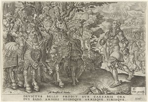 Overgivelse av hertugen av Sachsen på slagmarken i Mühlberg, 1547 Victories of Charles V (serietittel) Divi Caroli. v. imp. opt. max. victoriae, ex multis praecipuae (serietittel) av Dirck Volckertsz. Coornhert