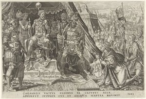 William II, hertugen av Gelre, underkaster seg autoriteten til Charles V, 1543 Victories of Charles V (serietittel) Divi Caroli. v. imp. opt. max. victoriae, ex multis praecipuae (serietittel) av Dirck Volckertsz. Coornhert