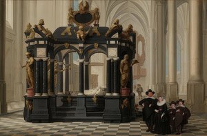 Eine Familie am Grab des Prinzen William I. in der Nieuwe Kerk, Delft. 1645 av Dirck van Delen