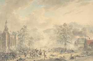 Battle Scene with Church at left, ca. 1790-1800.    1179048   no       norwegian Successfully Translated  Original: Constantia at the Grave of Theodosius, 19th century Translat: 