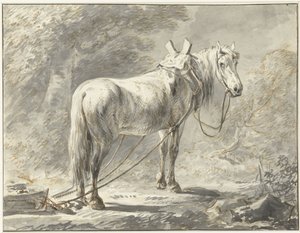 Hest foran en slede, til høyre