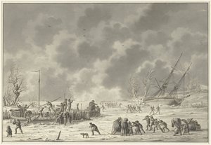 Flyreiser av Landzaten på Texel, januar 1795 The Leaving of the Canonier Booten and the Vlugt of the Landzaaten i desember måned 1794 (tittel på objekt)