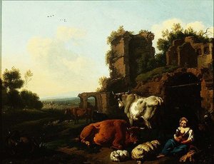 Landskap med gjeterinne, ca. 1670 (olje på panel) av Dirk van Berghen