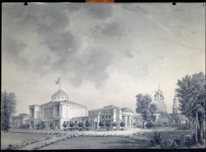 Utsikt over Ostankino-palasset, Moskva (Utsikt over Ostankino-palasset) - Verk av Dmitri Nikiforovich Martynov (1826-1889), blyant på papir av Dmitri Nikiforovich Martynov