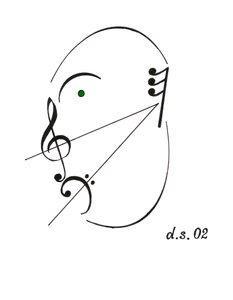 Diminuendo-ansikt - et syngende ansikt tegnet med det musikalske symbolet for diminuendo og diverse andre musikalske notasjoner av Dmitri Smirnov