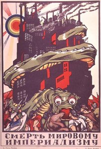 Plakat som viser et monster viklet rundt en by, fra 'The Russian Revolutionary Poster' av V. Polonski av Dmitri Stahievic Moor