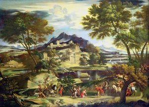 Møtet mellom David og Abigail (olje på lerret) av Domenichino (1581-1641) (circle of)