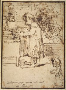 Karikatur av Aldobrandini-teologen, med en kvinnelig dverg som holder hunden sin (penn og blekk på papir) av Domenichino