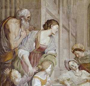 Story of St. Cecilia: Death of St. Cecilia, detalj (Fresco av Domenichino