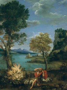 Landskap med Moses og den brennende busken, 1610-16. av Domenichino