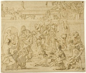 Saint Cecilia deler ut almisser til de fattige av Domenichino