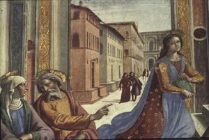 Jomfru Maria i tempelet (fresco) (detalj) av Domenico Ghirlandaio