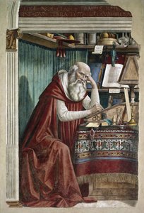 Saint Jerome i hans arbeidsrom - Fresco av Domenico Ghirlandaio