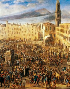 Piazza del Mercato i Napoli, detalj fra Masaniello-opprøret, av Domenico Gargiulo kjent som Micco Spadaro (1609 eller 1610 - ca1675), maleri. av Domenico (1612 75) Gargiulo