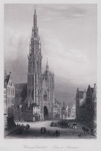 Antwerpen katedral (gravering) av Domenico (after) Quaglio