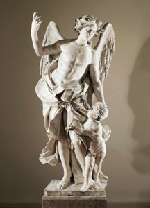 Guardian Angel, ca 1724, av Domenico Antonio Vaccaro (1678-1745), marmorstatue, høyde 190 cm, anti-Sacristy of Basilica of San Paolo Maggiore, Napoli, Campania, Italia