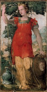 Kvinnelig karakter, kanskje Minerva. Maleri av Domenico Beccafumi (1486-1551). av Domenico Beccafumi