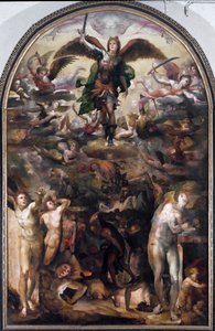 Saint Michael jager opprørsenglene (Rebellenglenes fall). Maleri av Domenico Beccafumi (1486-1551)