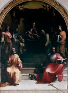Det mystiske bryllupet til St. Katarina av Siena og de hellige. Følgende er representert: St. Peter, St. Sigismond, St. Bernardino av Siena (Bernardino da Siena eller Bernardino degli Albizzeschi), St. Dominic of Guzman, St. Catherine of Alexandria, St. Pa av Domenico Beccafumi