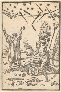 Vulkan leder et fyrverkeri, side 10 i serien «De la Pirotechnia» av Domenico Beccafumi