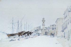 View of Weapons at Taggia, ca 1860, av Pasquale Domenico Cambiaso (1811-1894), Italia Blyant og akvarell. av Domenico Cambiaso