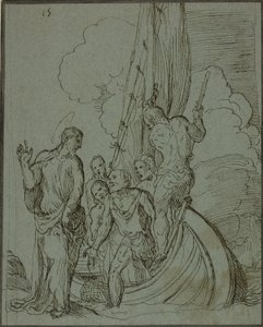 Kristus går på vannet, Peter følger av Domenico Campagnola