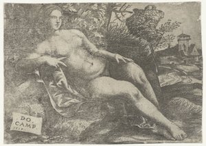 Tilbakelent Venus i landskapet av Domenico Campagnola