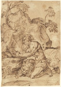 Saint Jerome leser i villmarken av Domenico Campagnola