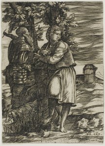 Shepherd og Old Warrior av Domenico Campagnola