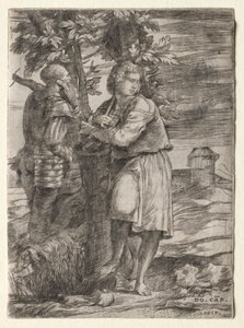 Shepherd and Old Warrior, 1517. av Domenico Campagnola