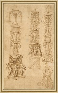 Studier av tre lysestaker av Domenico Campagnola